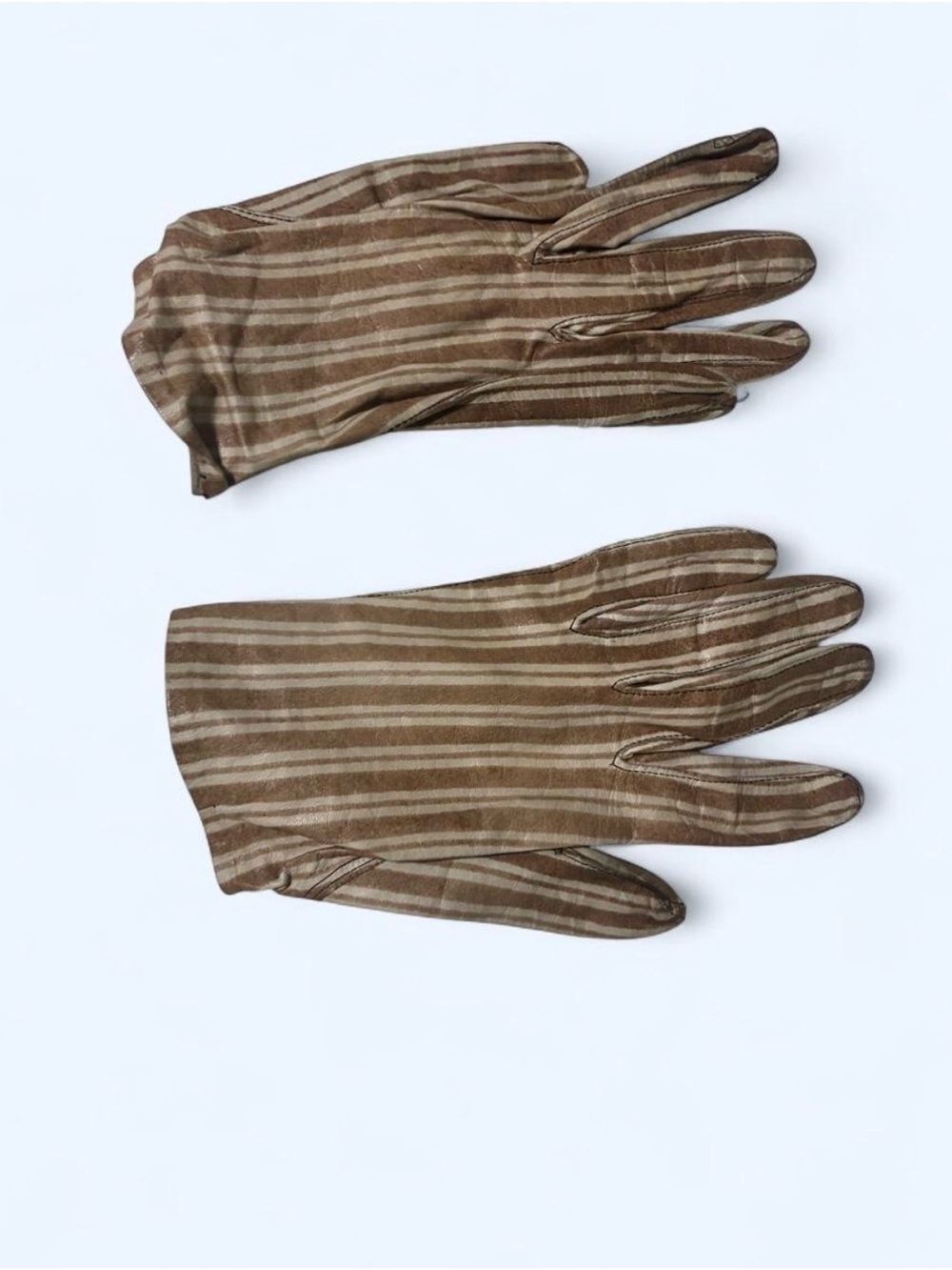 Vintage Women’s Striped Brown Cotton Gloves